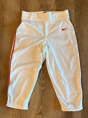 Nike Men's White Baseball Pants with Red Stripe I Size Small